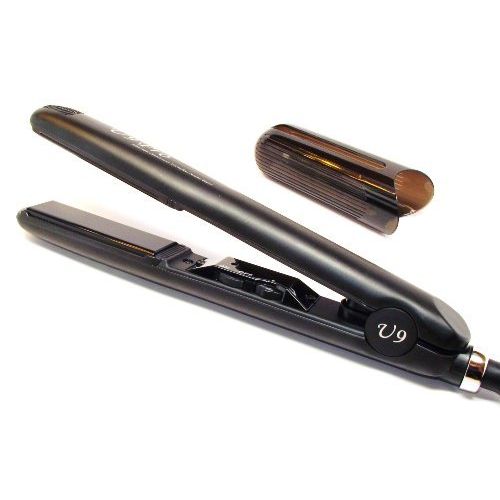 U9 Professional 1 Inch 450F Adjustable Temperature Ionic Tourmaline Ceramic Plate Dual Voltage Super Smooth Round Barrel Hair Straightener Flat Iron Instant Heat with Safety Heat Resistant Protector