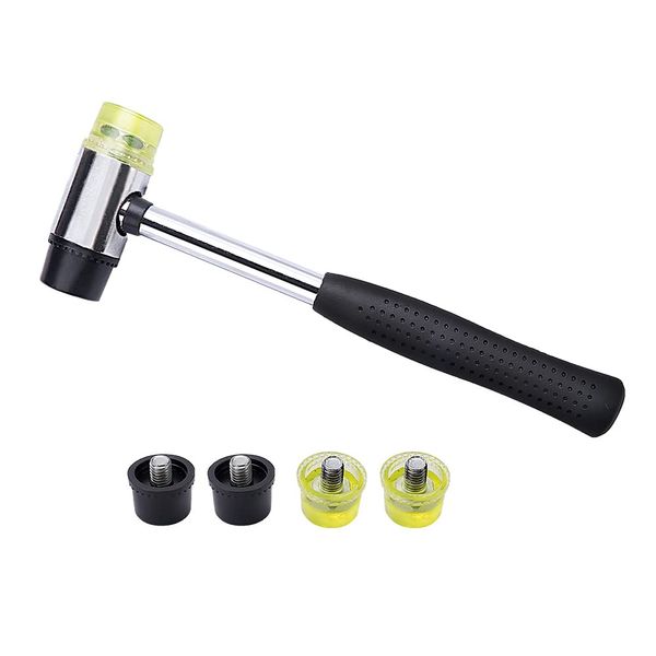 VooGenzek Double Faced Rubber Mallet, 25mm Non-Slip Rubber Handle Double-Faced Replaceable, with 4 PCS Rubber/Nylon Replacement Heads, for Leather Crafts, Jewelry, Wood