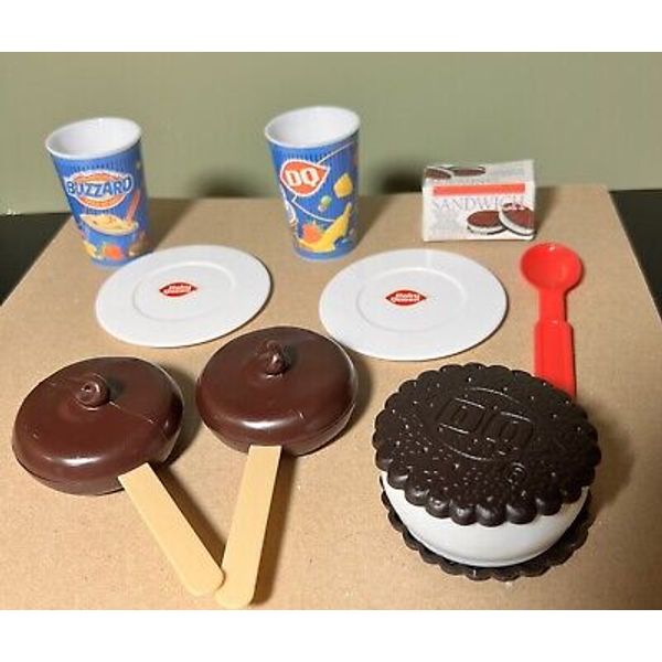 VINTAGE Food Dairy Queen Ice Cream Sandwich, Dilly Bar,  plates, cups Play Food