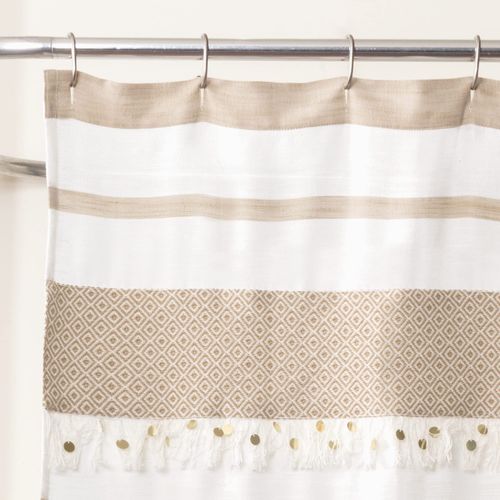 Lush Decor Malaika Stripe Shower Curtain, 96 Inches Long x 72 Inches Wide, Tan