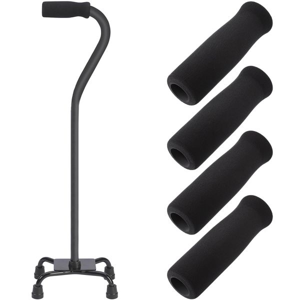 Xinjoduz 4PCS Cane Handle Grip Replacement, Black Sponge Handles for Walking Stick Handle Cushion Hand Grip for Tool Grips Bicycle Grips Crutch Handgrips Sports Equipment Covers(4.33×1.34×1.34 Inch)