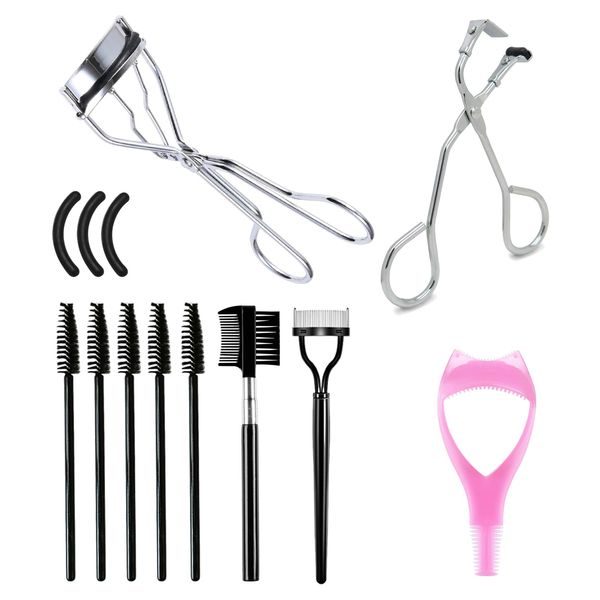 DALAETUS 13 Pcs Stainless Steel Lash Curler Set, Eyelash Curler with Silicone Pad, Steel Eyelash Brush, Eyelash Comb, Disposable Brushes, Assist Clip, Partial Curler for Women