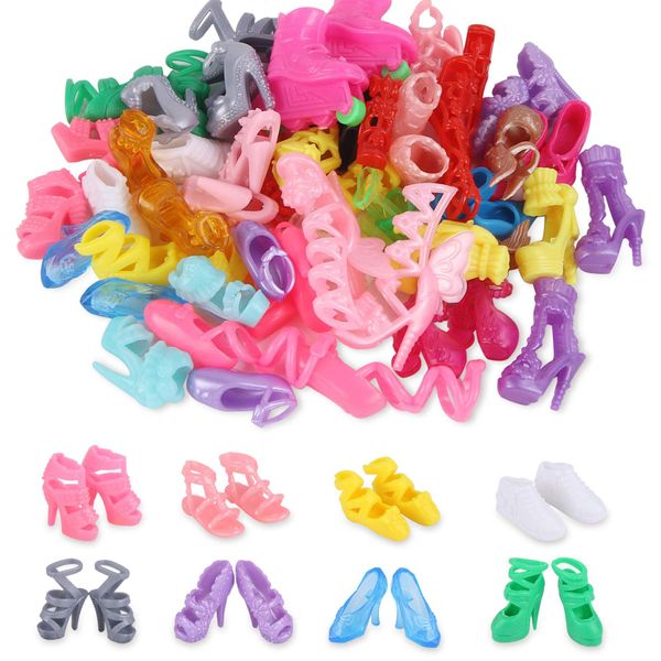 JANYUN 50 Pairs Doll Shoes Various Styles Replacement High Heel Boot Bulk for 12" Dolls Closet