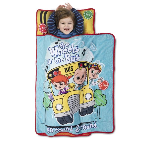 CoComelon Kids Nap-Mat Set – Includes Pillow and Fleece Blanket – Great for Boys or Girls Napping During Daycare, Preschool, or Kindergarten - Fits Toddlers and Young Children