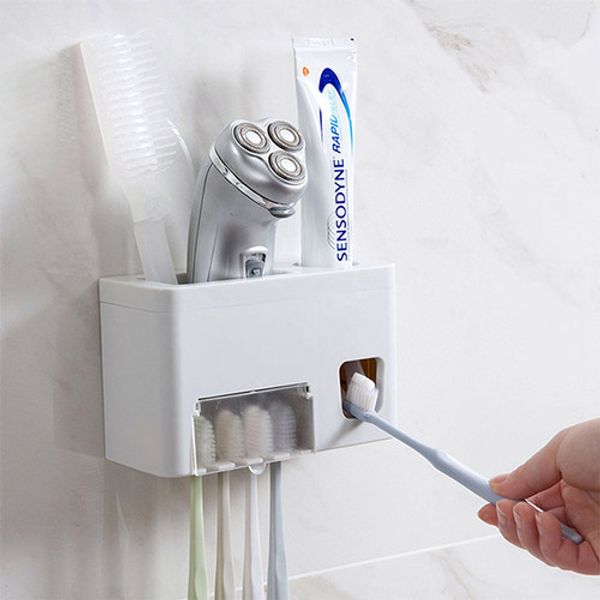 Mutagong All-in-one Toothpaste Dispenser Toothbrush Hanger Holder System