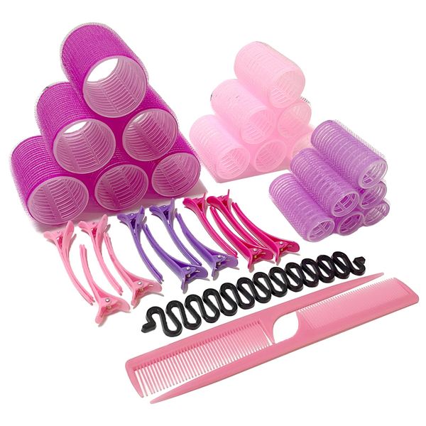 Ashuxxn Lockenwickler Locken Set Selbsthaftend Hair Rollers Lockenwicklern für Langes Lockenwickler Selbsthaftend 45mm 36mm 25mm mit 12 Stück Clips 2 Kämme für lange mittlere kurze Salon