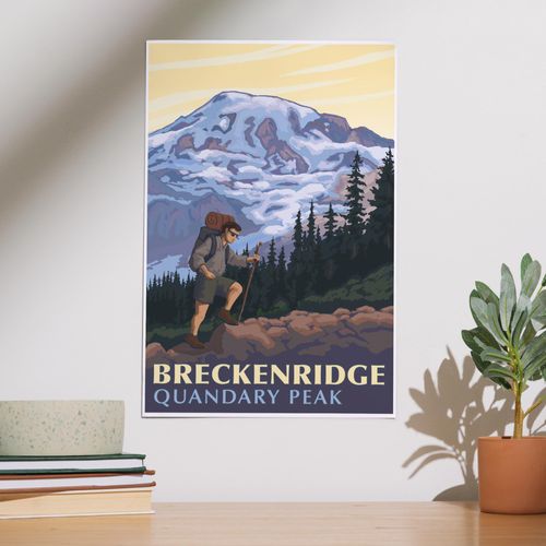 Lantern Press 12x18 Inch Art Print Wall Decor, Breckenridge, Colorado, Quandary Peak, Mountain Hiker