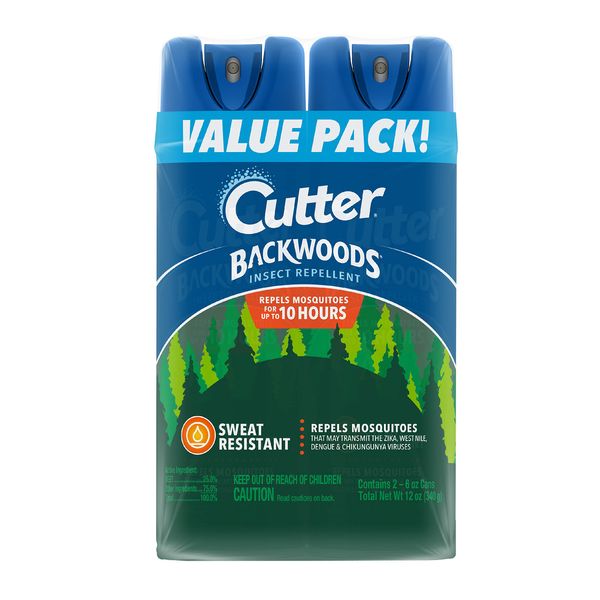 Cutter Backwoods Insect Repellent (2 Pack), Repels Mosquitos for Up To 10 Hours, 25% DEET, 6 Ounce (Aerosol Spray)