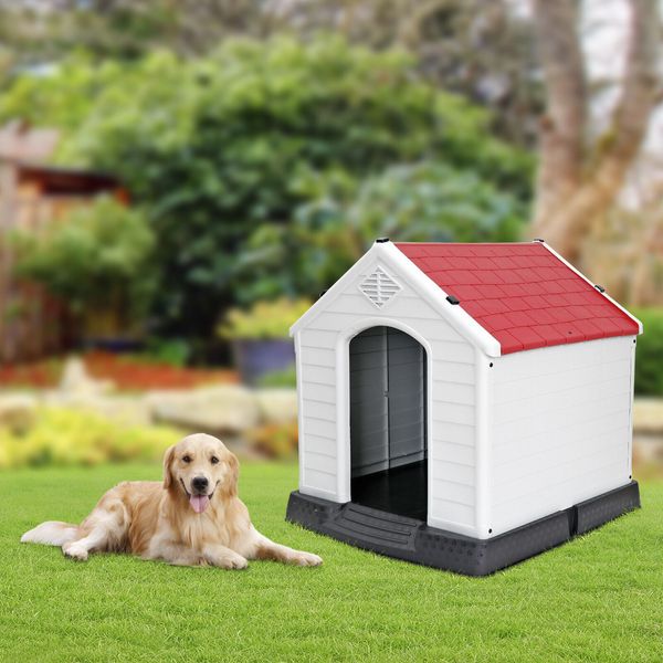 32'' Outdoor Plastic Dog House Pet Dog Shelter Waterproof Dog House Red