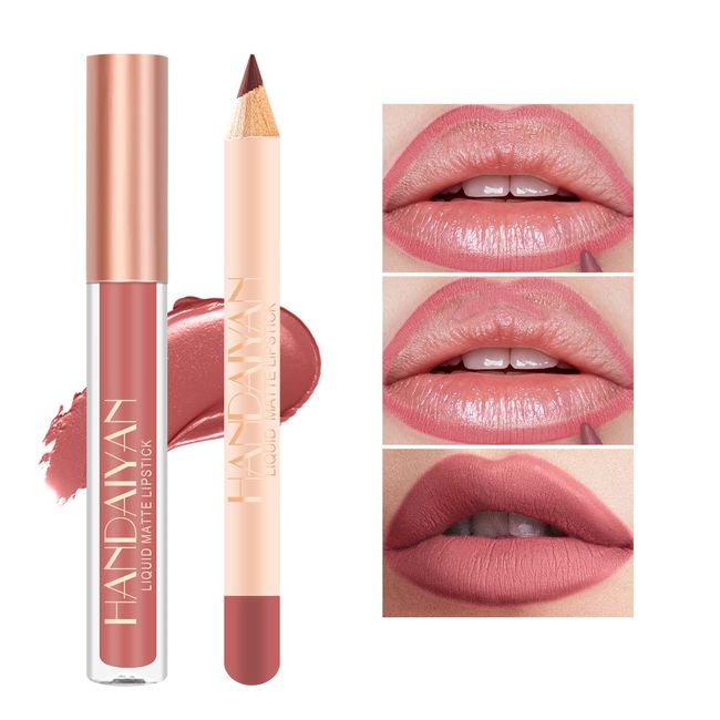 2pcs Matte Lipliner und Lippenstift Make-up-Set, Samt Flüssigkeit Lippenstift Matte Lip Gloss Set wasserdicht lang anhaltend, Sexy Red Lipstick für Frauen Tägliches Lippen Make-up Lip Stain-Set (09)