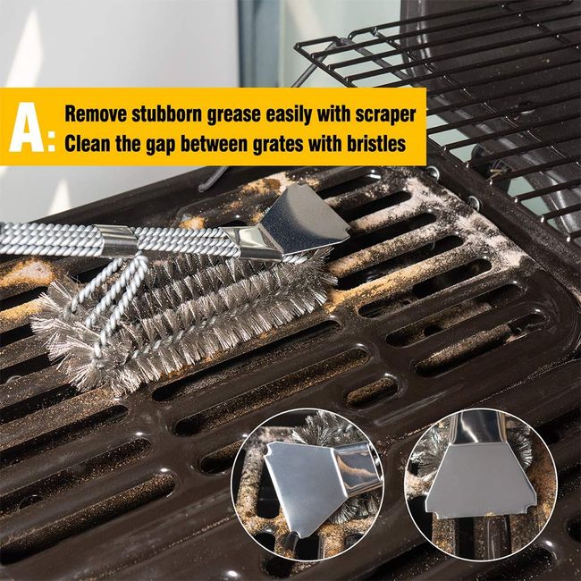 Grill Brush and Scraper Best BBQ Brush for Grill, Safe 18 Stainless Steel  Woven Wire 3 in 1 Bristles Grill Cleaning Brush