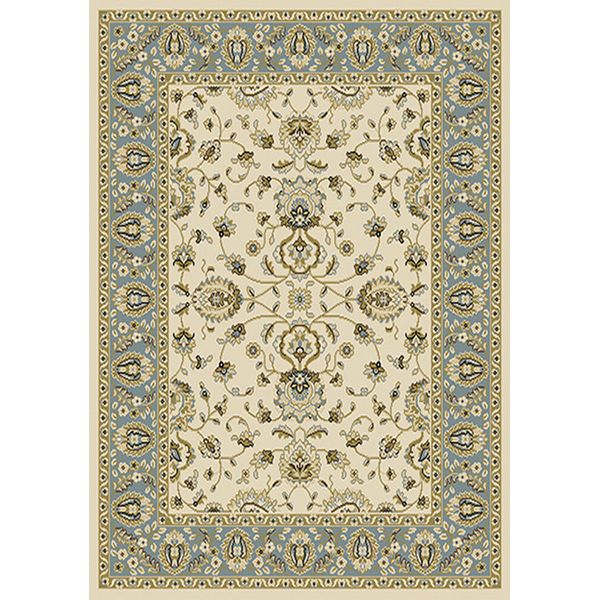 Ivory Oriental Blue Area Rug 8x11 Persien Border Carpet -Actual 7' 8" x 10' 4"