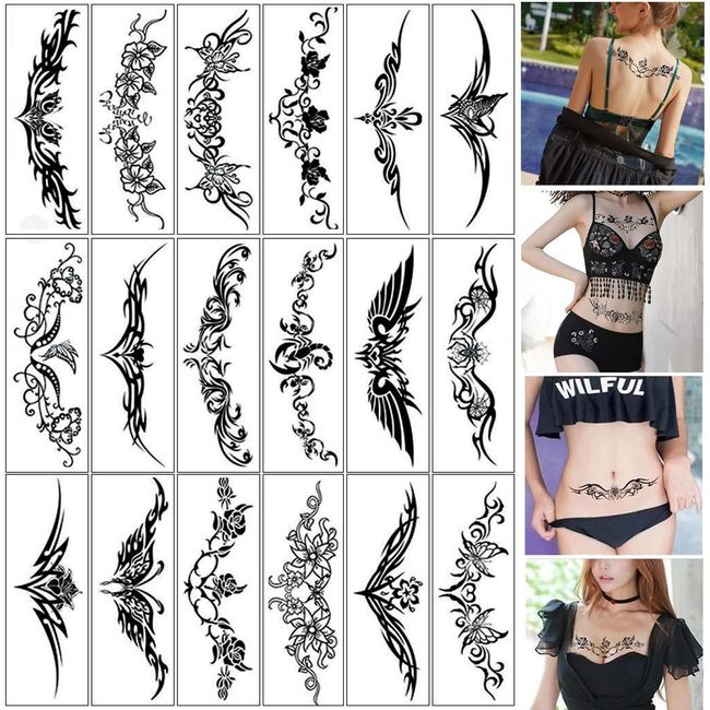 YFFSFDC 18 Pcs Tattoo Stickers Tattoo Realistic Body Stickers Waterproof Long Lasting Tattoo Free Hand Ink Tattoos Cute (B)