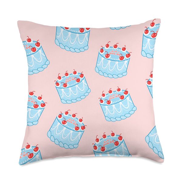 Cute Cake with Icing and Cherries Throw Pillow