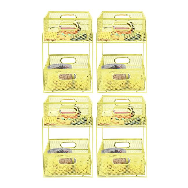 Mind Reader Sliding Metal Mesh 2-Tier Storage Basket (Yellow, 4-Pack)