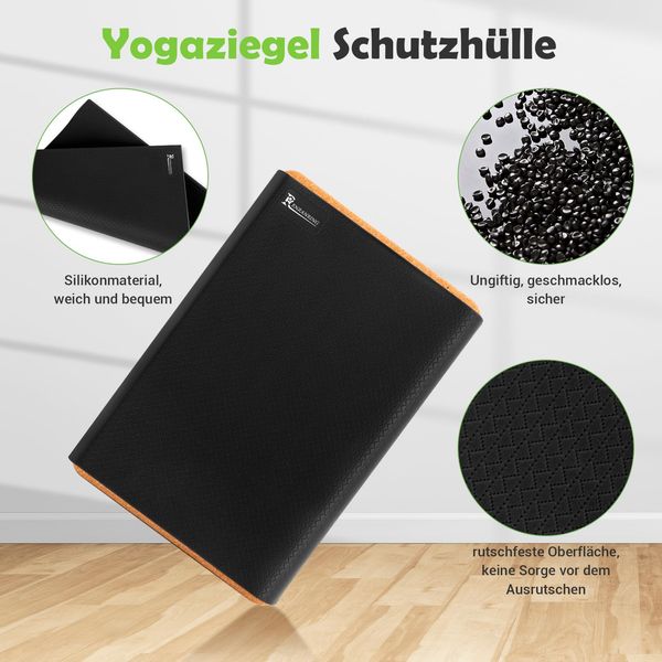 RENRANRING Yoga Block Schutzhülle Rutschfeste für 3-Zoll-Yoga-Blöcke aus Kork oder Schaumstoff, Ideal für Pilates im Innen- und Außenbereich Silikon-Schutzhülle (ohne Yoga-Block) (Schwarz, 2PCS)