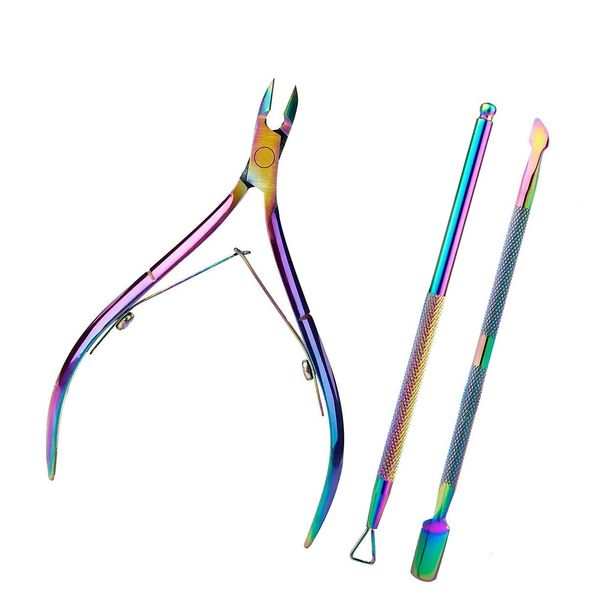 Cuticle Nippers, 3 Pieces Manicure Tool Kit with Cuticle Pushers, Professional Cuticle Cutter and Plier Remover for Nail Art, Thick and Hard Nails, Hand Foot Care