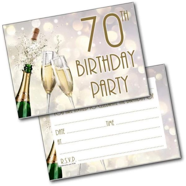 doodlecards 70th Birthday Party Invitations Age 70 Male Mens Female Womens Pack of 20 Invites and Envelopes. Printed in UK, Premium Quality & 100% Recyclable.