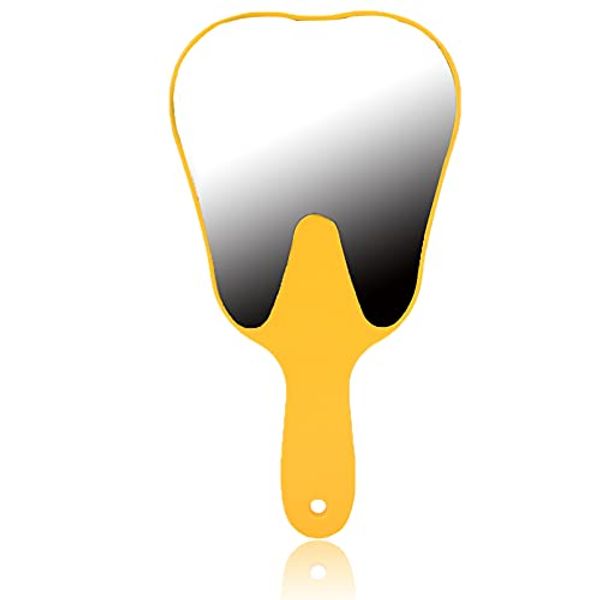 Dental Mirror, Teeth Inspection Mirror, Dentist Oral Hygiene Mouth Mirror, Plastic Handle Dental Care Hand Mirror Tool, Fashionable Cute Tooth Mirror for Dental Clinics (Yellow)