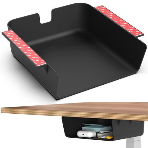 HumanCentric Under Desk Storage Shelf, Drawer Organizer for Office Tables, Workstations, and Sit Stand Desk, Mount Under Desk Shelf Adds Storage Tray, Screw or Stick On Desk Drawer
