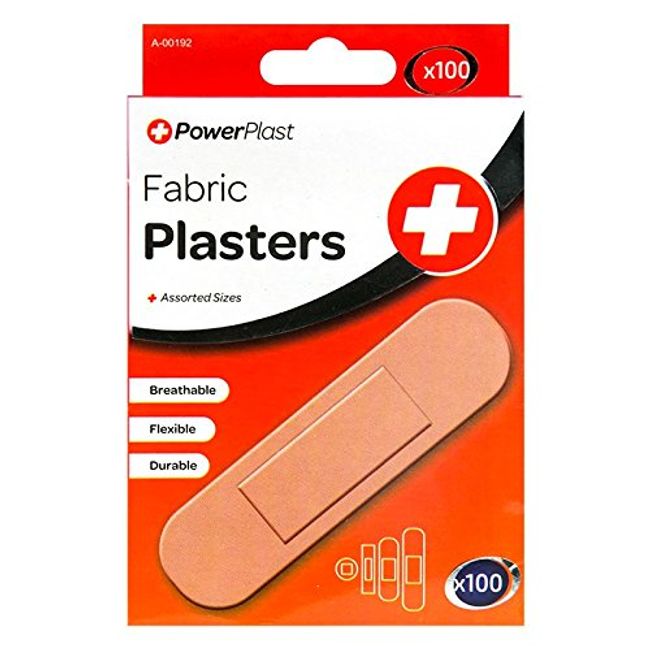 Powerplast 4 x Assorted Sizes Adhesive Fabric Plasters - 100 Pack - Medical Supplies, First Aid Kit