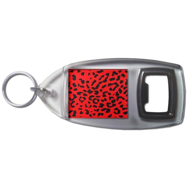 Red Leopard Print - Plastic Bottle Opener Key Ring