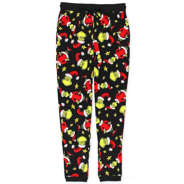 Dr. Seuss The Grinch Mens Holiday Jogger Lounge Pajama Pant (Medium, Black/Multi)