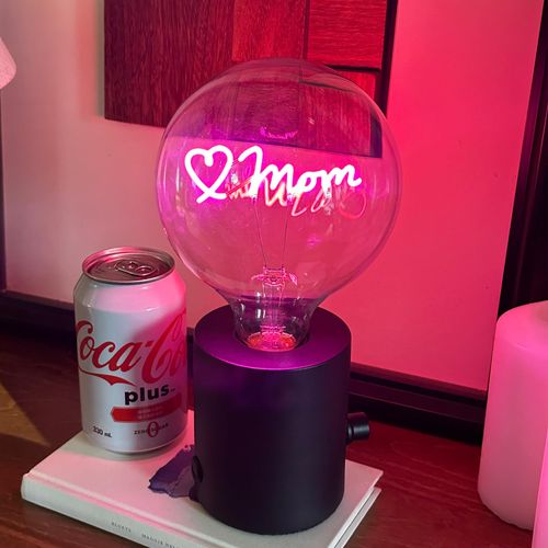 E26 Portable LED Desk Lamp - Pink Mom Letter Cordless Night Light, 1.5W 2200K Warm Pink Dimmable Bulb, USB Rechargeable Bedside Lamp for Nightstand, Gift for Mom, Nursery, or Home Decor