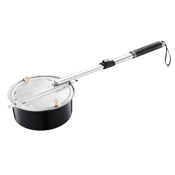 Campfire Popcorn Popper - Old Fashioned Popcorn Maker with Telescoping Handle - Camping Gear by Great Northern Popcorn (Black)