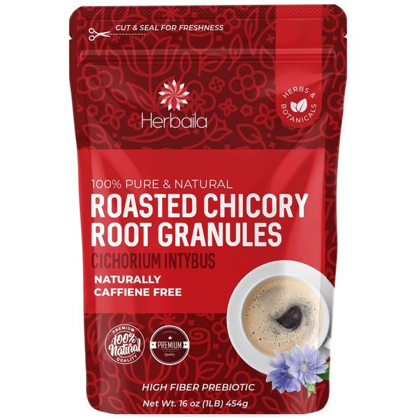 Chicory Root Roasted Granules, 1 Pound, Chicory Coffee (Inulin, Prebiotic Dietary Fiber) Rich Flavor, Caffeine Free, Natural Tea and Coffee Substitute, Keto, Kosher