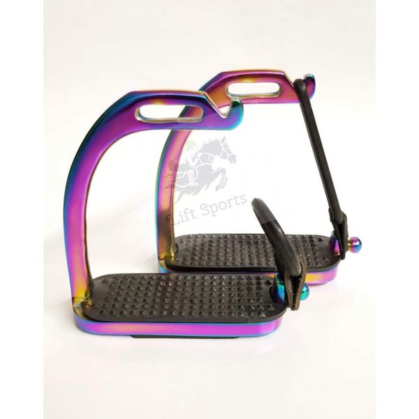 Lift Sports 4.75" Rainbow Multi Color Horse Riding Peacock Safety Saddle Stirrups Irons Gloss Finish Fillis English Riding Protection Saddle Stainless Steel Equestrian Kids Children