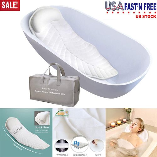 US Full Body Bath Pillow Mat Home Non-Slip Spa Bathtub Pillow Back Neck Support