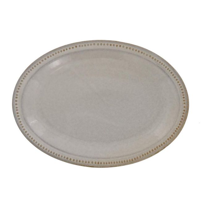 Tableware East Oval Plate, Dot Oval Plate, 9.4 inches (24 cm), Ceramic, Red Soil Beige