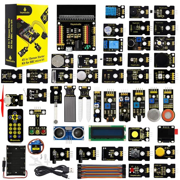KEYESTUDIO 45 Sensors Starter Kit for BBC Microbit V2.2 V2 V1.5 (Without Micro:bit), Sensor Breakout Board, i2c LCD, Buzzer, 5v Relay with Tutorials 57 Courses Coding for Teens Adults