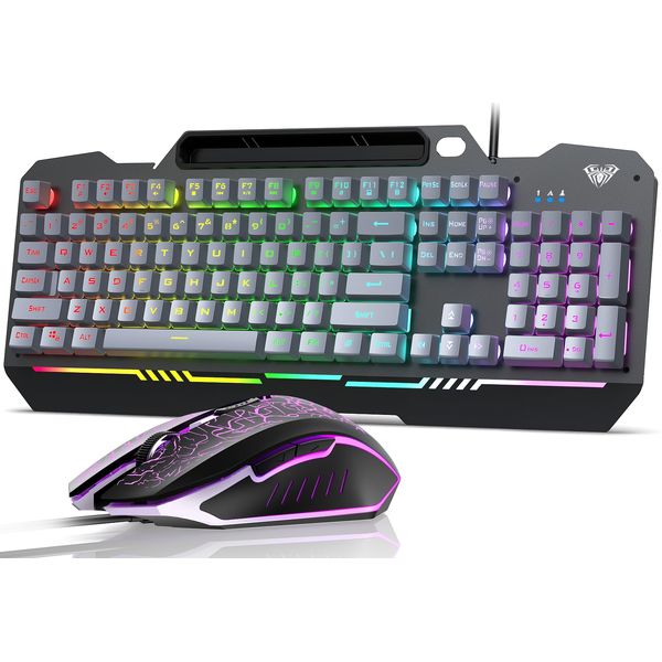 AULA Gaming Keyboard, 104 Keys Gaming Keyboard and Mouse Combo with RGB Backlit, All-Metal Panel, PC Gaming Keyboard Mouse, Wired Keyboard for MAC Xbox PC Gamers