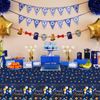 Xinvery 2PCS Blue Gold Party Tablecloth, Happy Birthday TableCloth Balloons Star Table Covers Plastic Rectangular Tablecloths for Boys Men Birthday Baby Shower 137 x 274cm