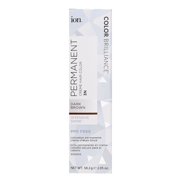 ion Permanent Creme Hair Color 3N Dark Brown, Vegan, Cruelty Free, PPD Free, 100% Gray Coverage, Long-Lasting, Fade-Resistant Color, 2.05 oz
