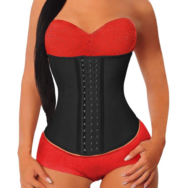 YIANNA Waist Trainer for Women Latex Steel Boned Corset Sport Tummy Control Body Shaper Cincher Shapewear Belt Black S U37G