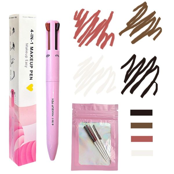 Penna Make Up 4 in 1, MKNZOME Makeup Pen Penna Per Trucco 4 In 1 Make Up eye liner, Brow Liner, Lip Liner e Highlighter Pen, Multifunzione Impermeabili a Lunga Durata, 1PCS + Ricarica di Ricambio