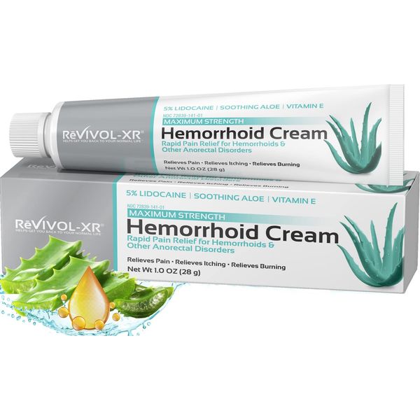REVIVOL-XR Hemorrhoid Cream, Maximum Strength 5% Lidocaine Numbing, Rapid Pain Relief USA Made (Standard Care)