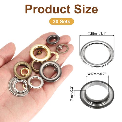 uxcell 30 Set Copper Grommets Eyelets, 11/16"(17mm) Grommets Eyelets with Washers Grommets Kit Copper Eyelets for Belts, Shoes, Clothes, Bead Cores, DIY Project (Silver)