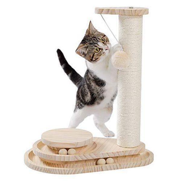 Made4pets Cat Scratching Post Cat Scratcher Toy Wooden Twolayer Cat Turntable Wi