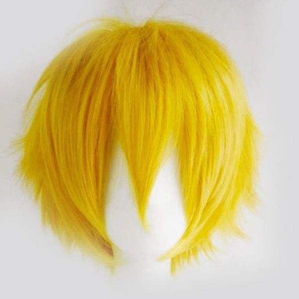 S-noilite Women Mens Short Fluffy Straight Hair Wigs Anime Cosplay Party Dress Costume Pixie Wig (Yellow)