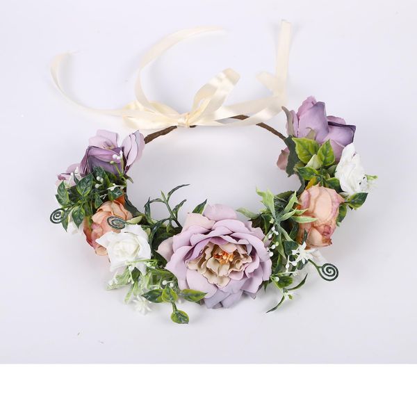 Vivivalue Floral Crown Bridal Floral Headband Hair Wreath Flower Headpiece Halo Wedding Party Photos Lavander