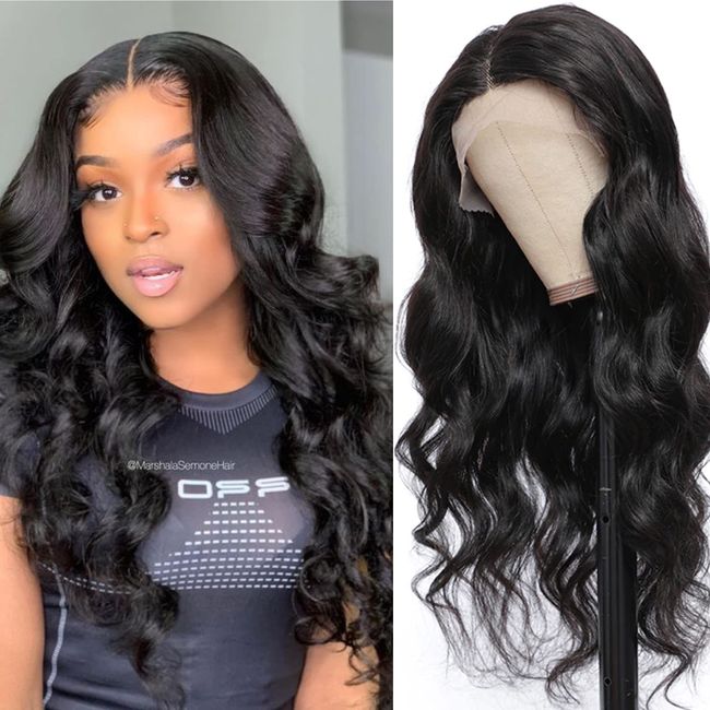 T Part Lace Front Wig Human Hair HD Transparent Body Wave Wigs 180% Density Body Wave Lace Front Wigs for Black Women 100% Brazilian Virgin Human Hair Middle Part Wig with Baby Hair Pre Plucked Natural Color 22Inch