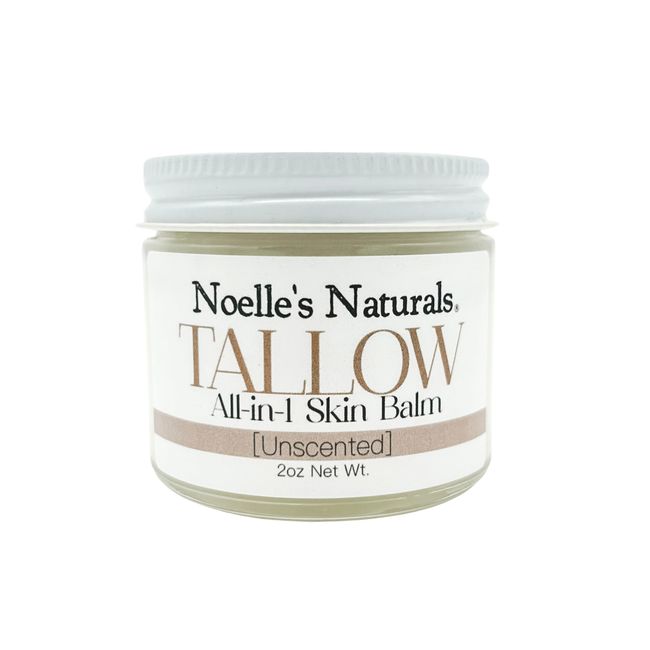 Noelle's Naturals 100% Grassfed Tallow Balm (2oz) - Unscented - Fragrance Free - Paleo Skincare - Herb-Infused - Moisturizing Body Butter for Dry Skin, Stretch Marks & More!