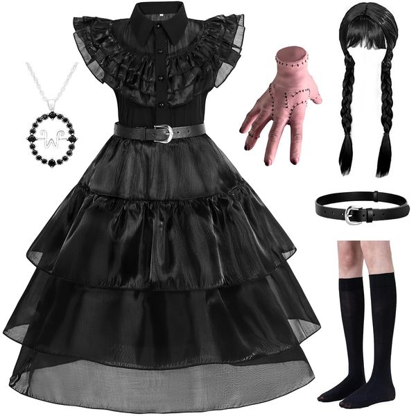 WYB Black Costume Dress for Girls Cosplay Dress Halloween Costumes Cosplay Party School Days Dress with Accessories 4-12Y