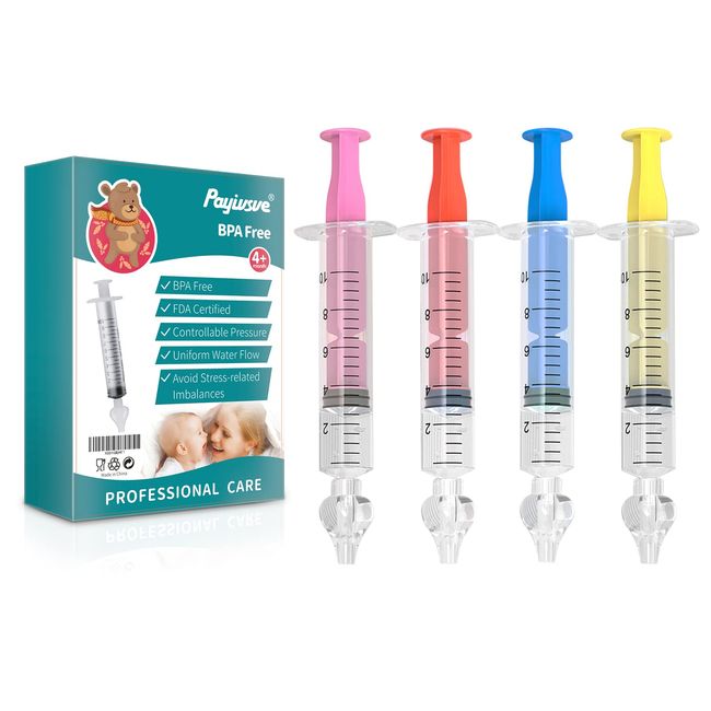 4 Stück bunte Nasendusche, wiederverwendbare Nasendusche für Neugeborene mit weicher Silikonspitze, 10 ml Nasendusche, langlebig und sicher Nasendusche für Baby