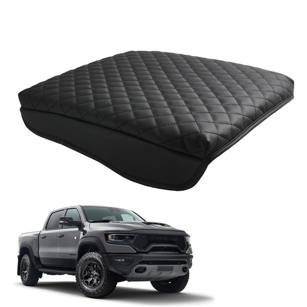 LINOAH Center Console Cover Compatible with 2019-2024 Ram 1500 Armrest Cushion Pad Cover, PU Leather for Dodge Console Cover Anti-Scratch for Ram 1500 Accessories