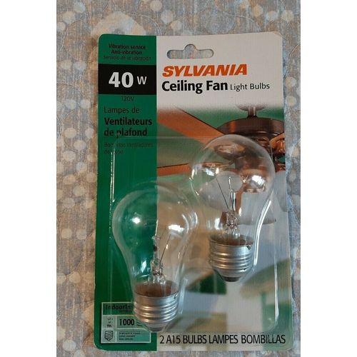 Sylvania 10036 PACK (2) CEILING FAN Light Bulbs 40 W, A15 Lamp, Medium E26